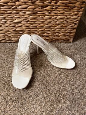 3 for $9 Vivian, New York, white clear and rhinestone heels 9 643